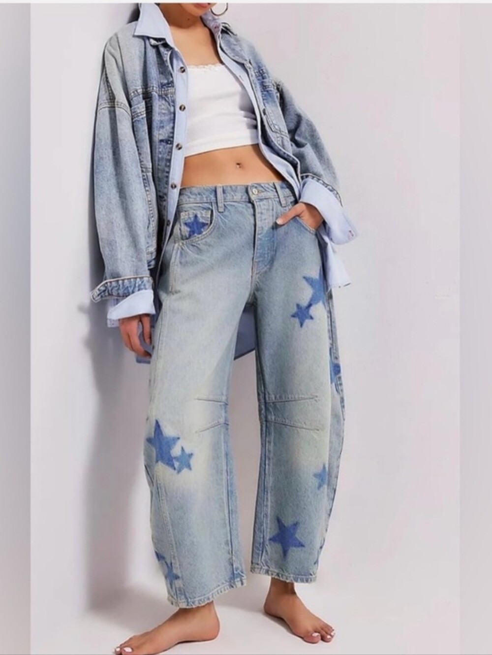 We The Free RARE Shadow Star Good Luck Barrel Jeans 26